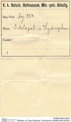 Etiketten zu Opal (Edelopal, Hydrophan) (NHMW-MIN-Ay834)
